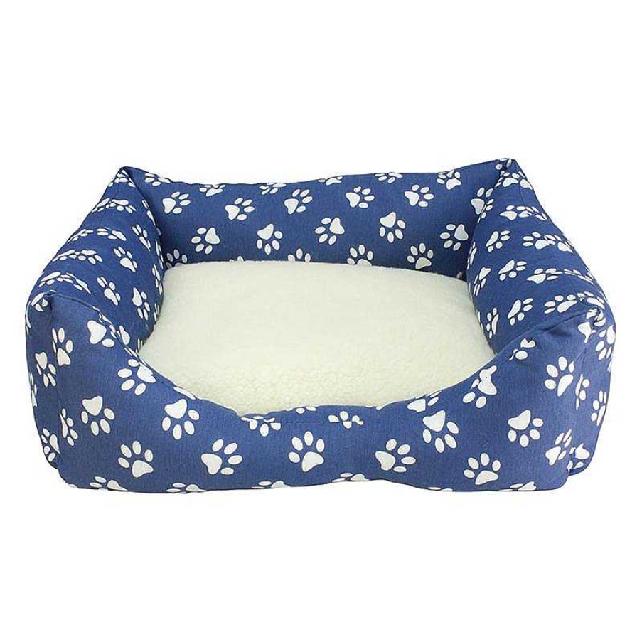 Perros ARQUIVET Camas Para Perros | Square Bed "Blue With White Footprints" 60 X 50 X 18 Cm - Pet Accessories