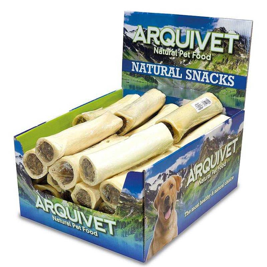 Perros ARQUIVET Snacks Naturales De B Falo | Hueso De B Falo Relleno De Palitos De Piel - 16 Cm - Caja Expositora De 20 Unidades - 4.600 G