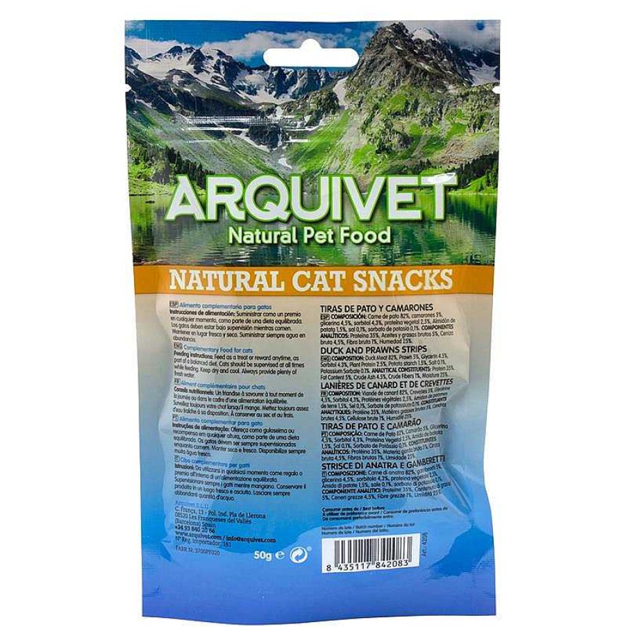 Gatos ARQUIVET Snacks Para Gatos | Tiras De Pato Y Camarones 50 Gr - Snacks 100% Naturales Para Gatos - Alimento Complementario Para Felinos