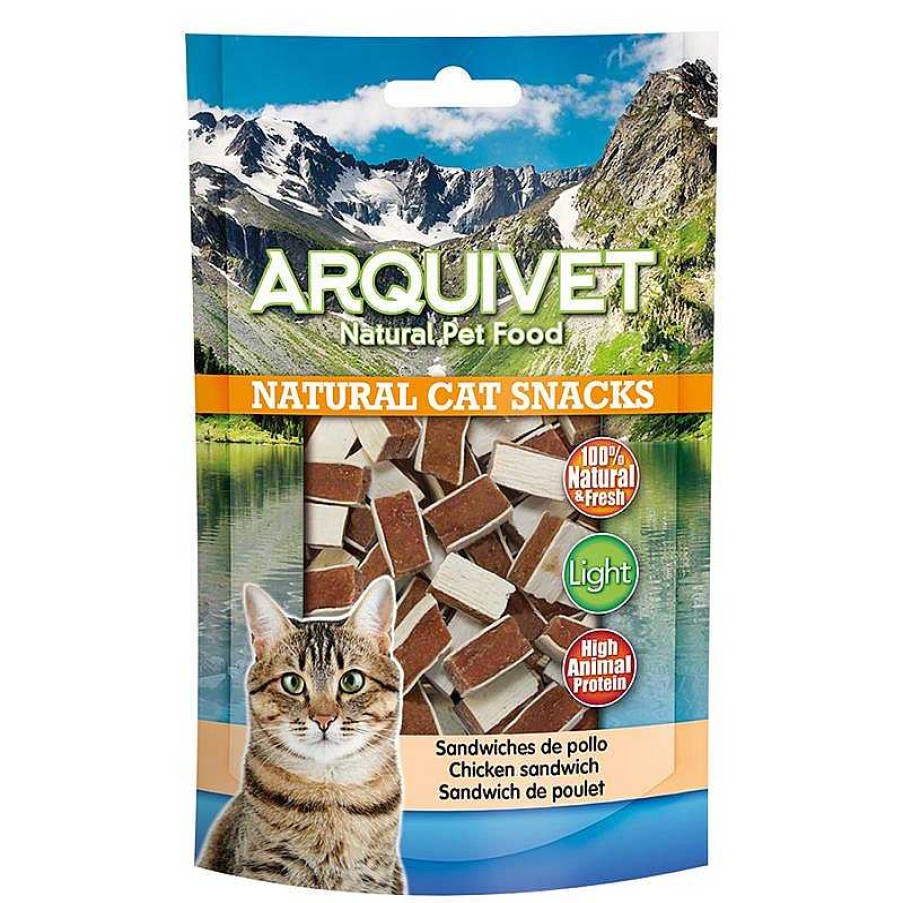 Gatos ARQUIVET Snacks Para Gatos | Sandwiches De Pollo 50 Gr - Snacks 100% Naturales Para Gatos - Alimento Complementario Para Felinos