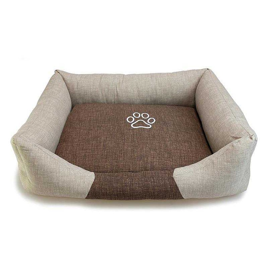 Perros ARQUIVET Camas Para Perros | Cama Cuadrada Marr N Y Beige Con Huella 55X46X17Cm