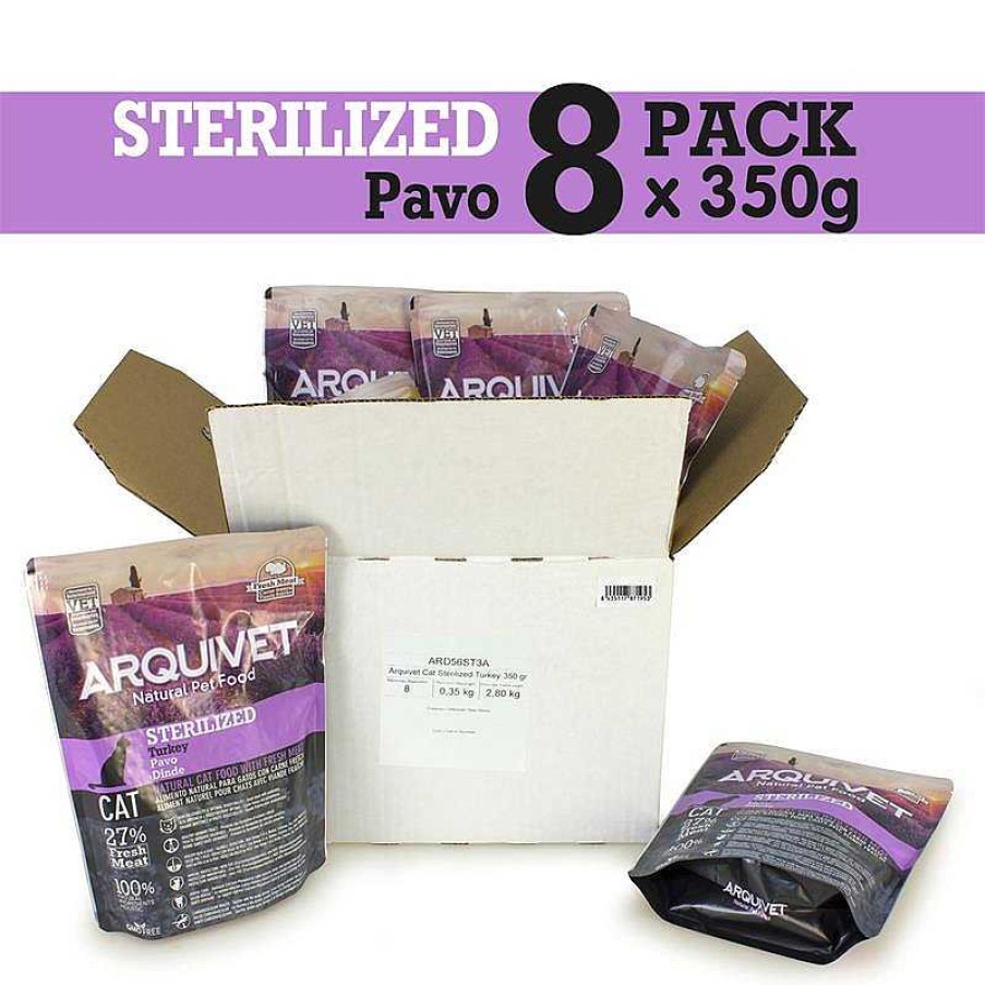 Gatos ARQUIVET Pienso Para Gatos | Pack 8 Bolsas Arquivet Sterilized 350 Gr - Pienso Carne Fresca De Pavo Para Gatos Esterilizados - Alimentaci N Natural