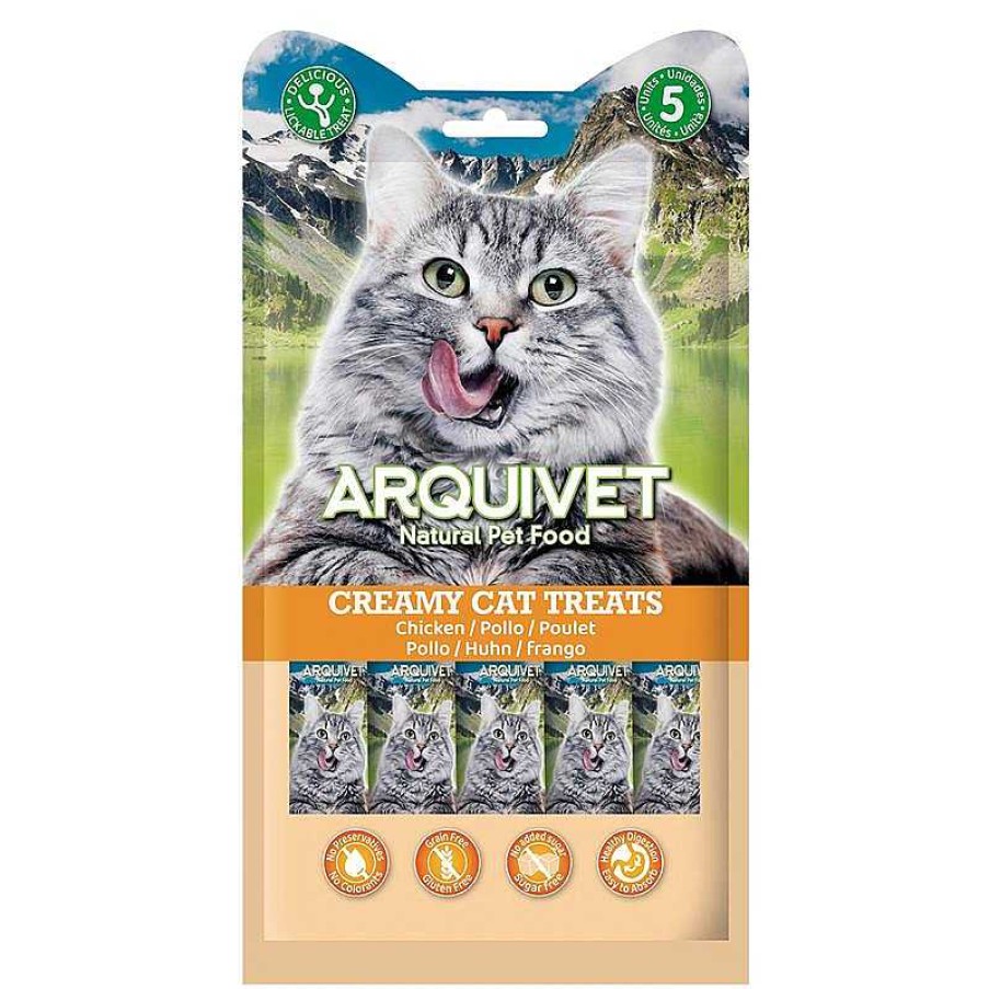 Gatos ARQUIVET Snacks Para Gatos | Pack - Creamy Cat Treats - Snack Cremoso De Pollo (Expositor De 12 Bolsas Con 5X14 G)