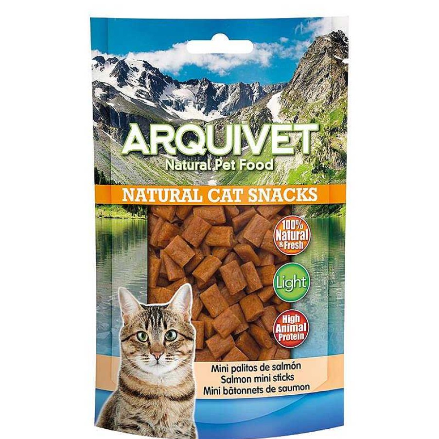 Gatos ARQUIVET Snacks Para Gatos | Mini Palitos De Salm N 50 Gr - Snacks 100% Naturales Para Gatos - Alimento Complementario Para Felinos