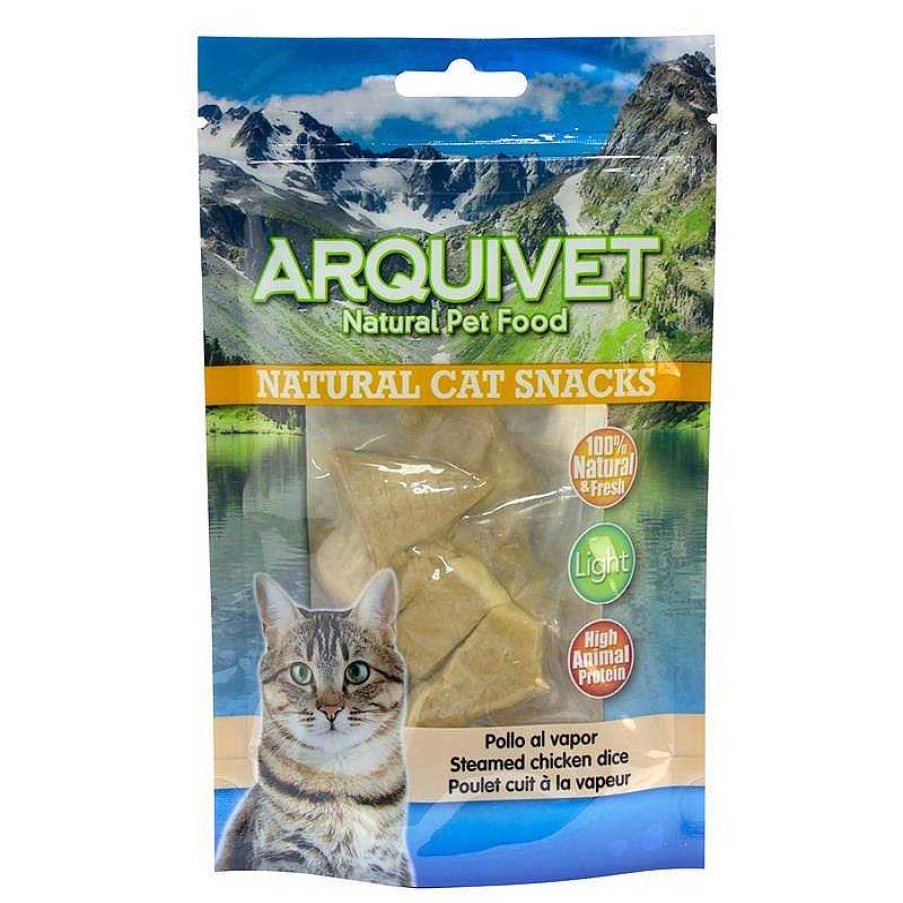 Gatos ARQUIVET Snacks Para Gatos | Pack 24 Unidades - Pollo Al Vapor 50 Gr - Snacks 100% Naturales Para Gatos - Alimento Complementario Para Felinos