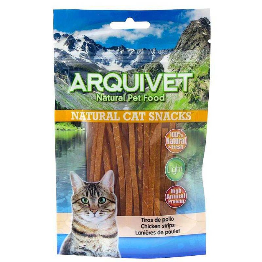 Gatos ARQUIVET Snacks Para Gatos | Tiras De Pollo 50 Gr - Snacks 100% Naturales Para Gatos - Alimento Complementario Para Felinos