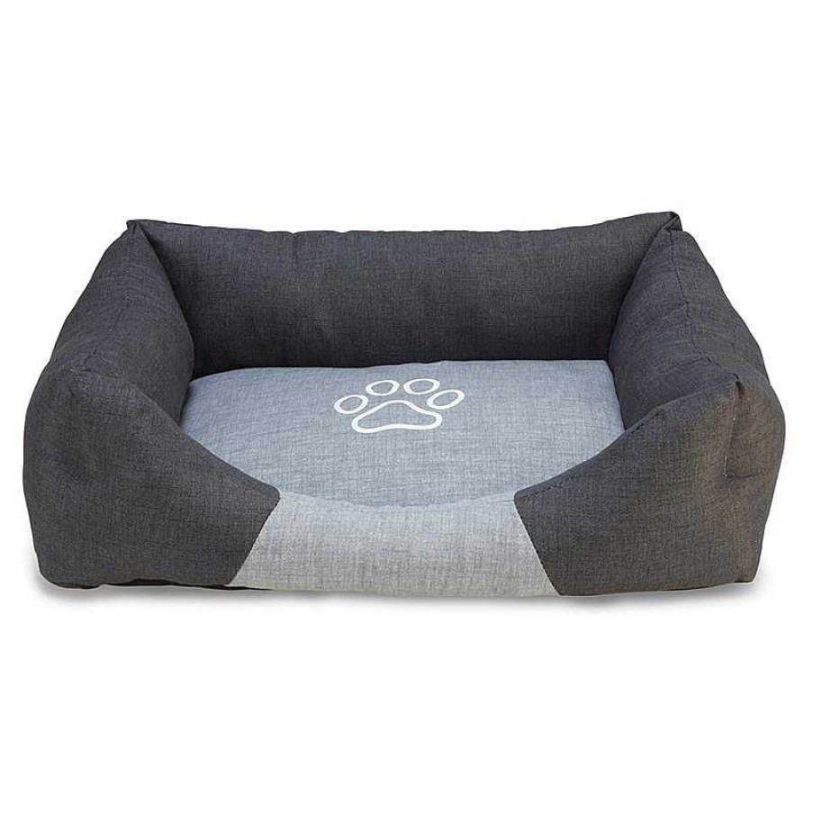 Perros ARQUIVET Camas Para Perros | Cama Cuadrada Negra Y Gris Con Huella 70Cm - Ayuda Al Descanso De Tu Perro - Accesorios Para Mascotas