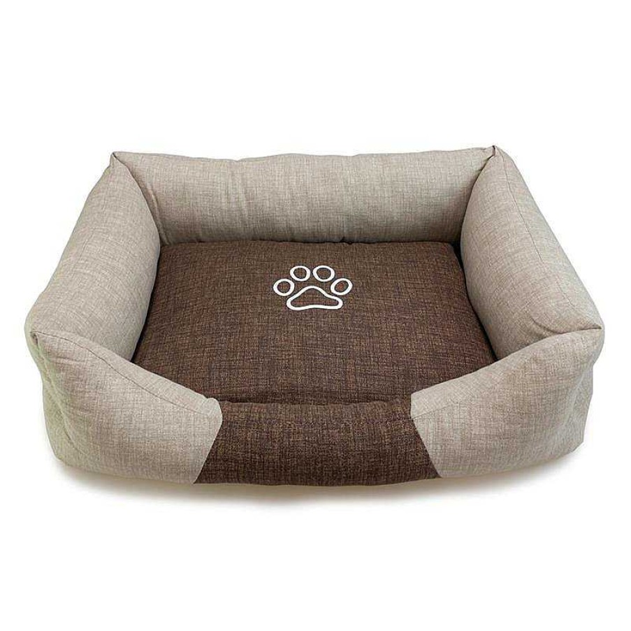 Perros ARQUIVET Camas Para Perros | Cama Cuadrada Marr N Y Beige Con Huella 70X55X19Cm