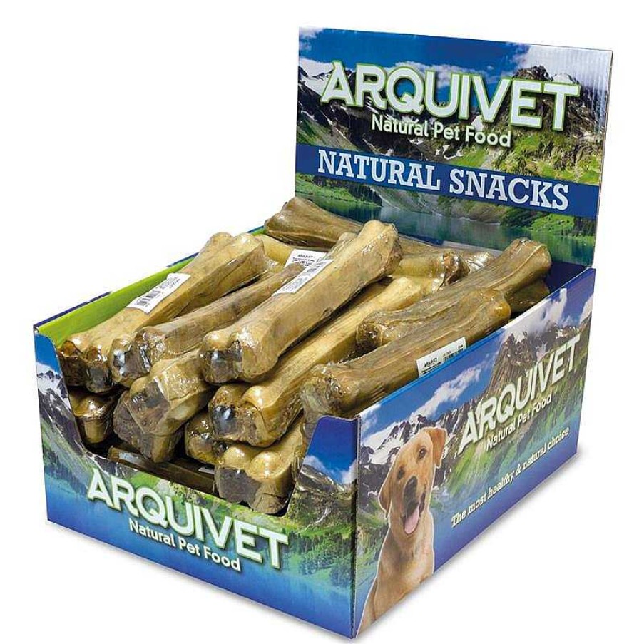 Perros ARQUIVET Snacks Naturales De B Falo | Hueso Prensado Piel De B Falo Relleno Con Nervio De B Falo - 21 Cm - Caja Expositora De 30 Unidades - 5.250 G - Snack Natural Pa