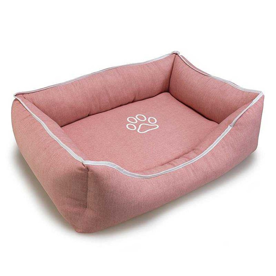 Perros ARQUIVET Camas Para Perros | Cama Cuadrada Rosa Con Huella Y Ribete 70X55X19Cm