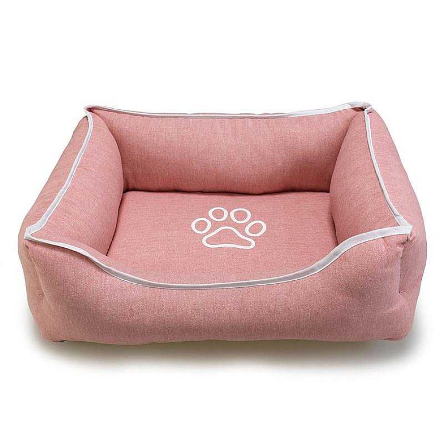 Perros ARQUIVET Camas Para Perros | Cama Cuadrada Rosa Con Huella Y Ribete 85X68X21Cm