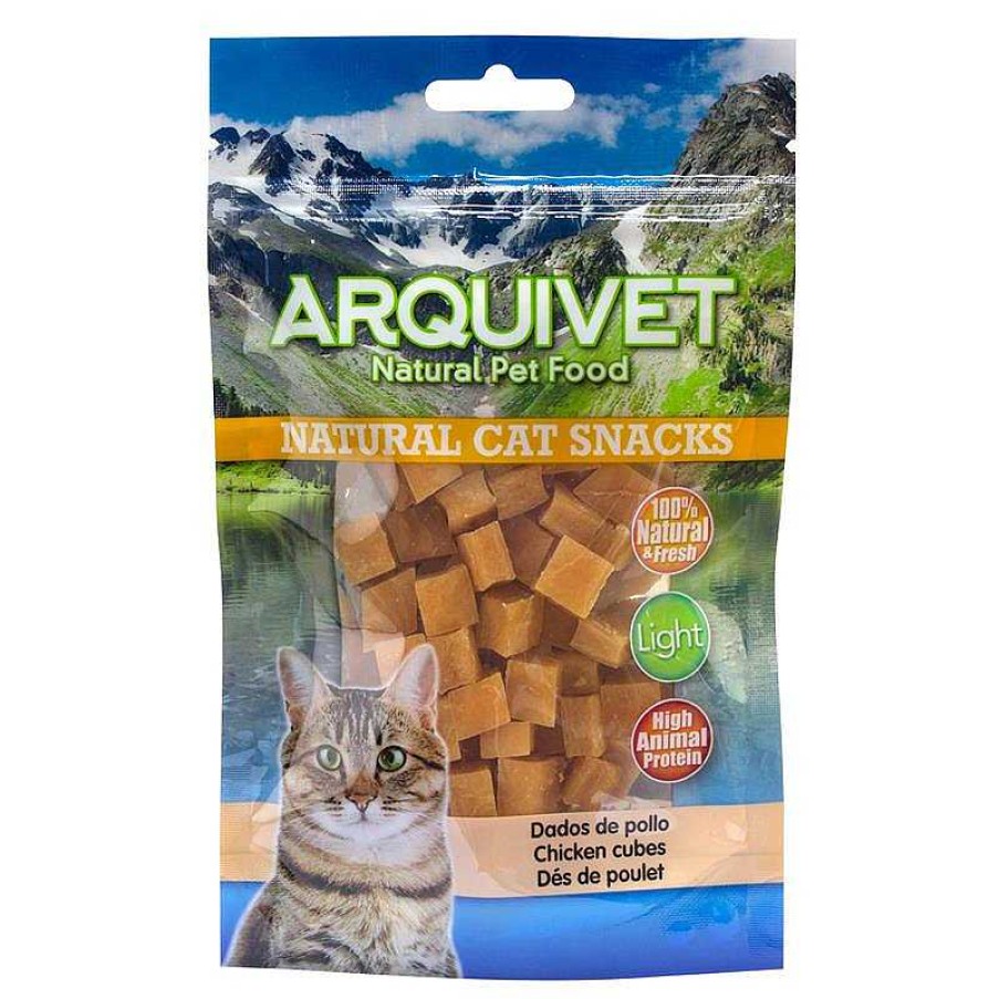 Gatos ARQUIVET Snacks Para Gatos | Pack 24 Unidades - Dados De Pollo 50 Gr - Snacks 100% Naturales Para Gatos - Alimento Complementario Para Felinos