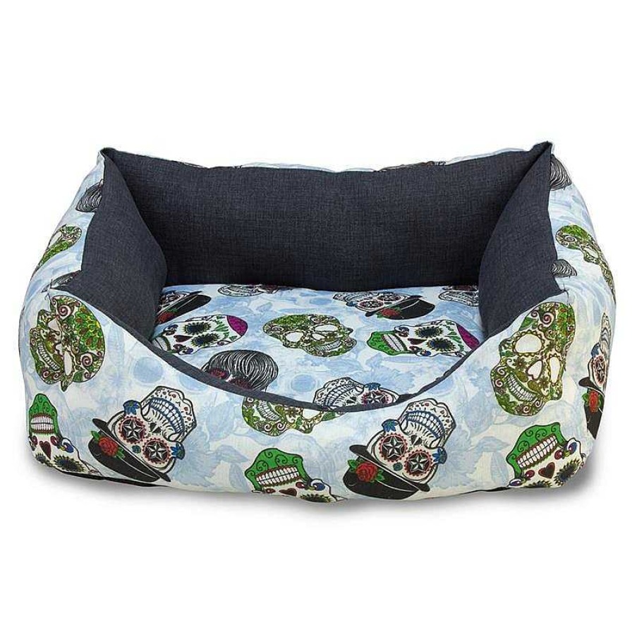 Perros ARQUIVET Camas Para Perros | Cama Cuadrada Calaveras A Go-Go 50 Cm - Ayuda Al Descanso De Tu Perro - Accesorios Para Mascotas