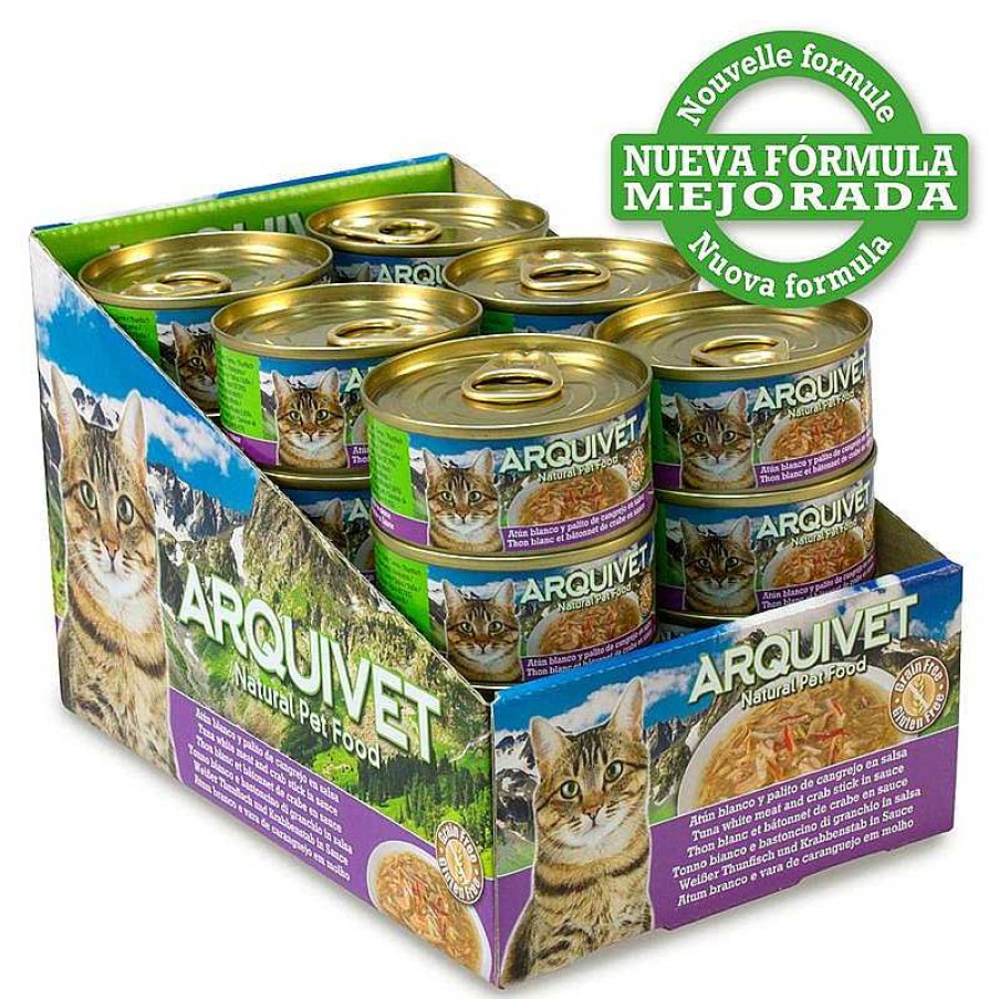 Gatos ARQUIVET Comida H Meda Para Gatos | Pack 24 Latas At N Blanco En Salsa Con Palito De Cangrejo 80Gr.