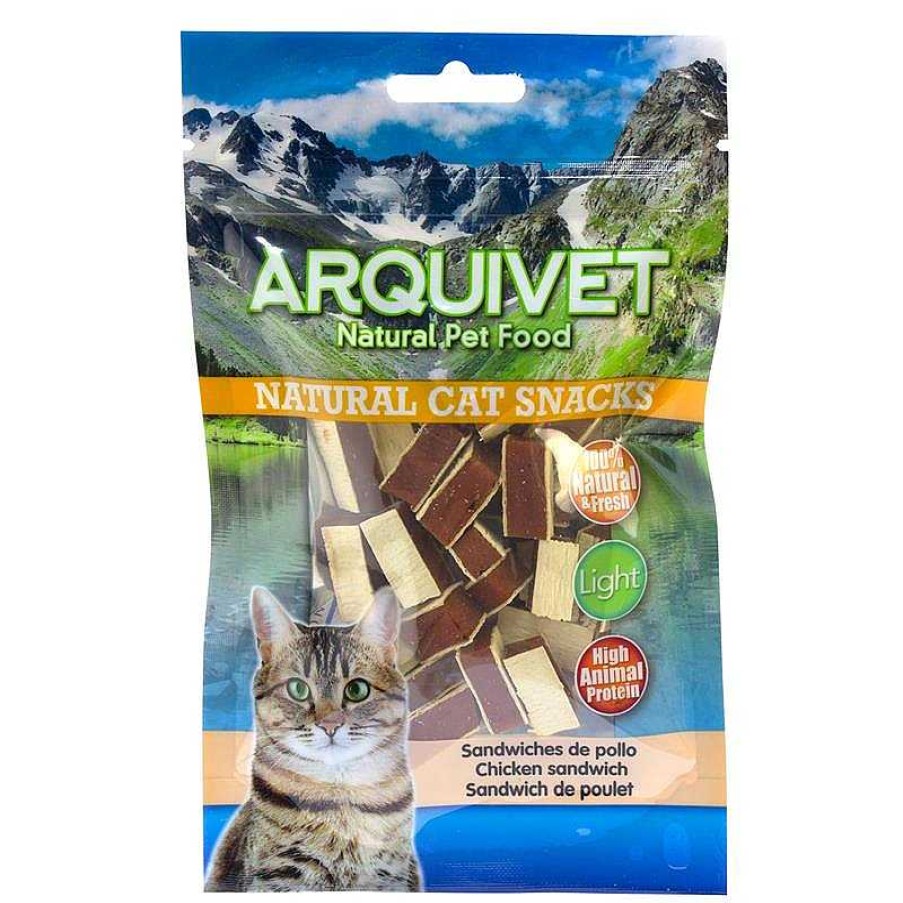 Gatos ARQUIVET Snacks Para Gatos | Pack 24 Unidades - Sandwiches De Pollo 50 Gr - Snacks 100% Naturales Para Gatos - Alimento Complementario Para Felinos