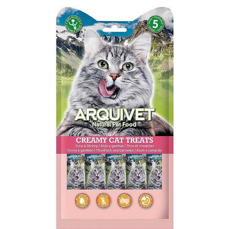 Gatos ARQUIVET Snacks Para Gatos | Creamy Cat Treats - Snack Cremoso De At N Y Gambas (Bolsa 5 Sobres De 14 G)