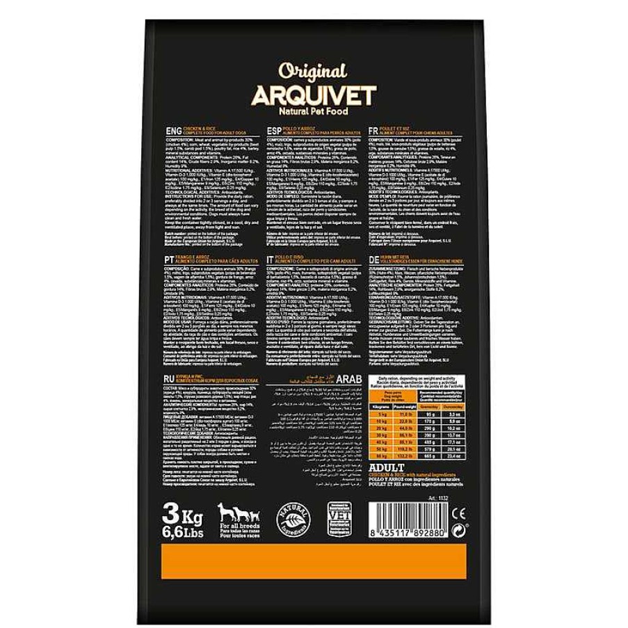 Perros ARQUIVET Piensos Para Perros | Arquivet-Original - Adult - Pienso Para Perros Adultos De Todo Tipo De Razas - Pollo Y Arroz - 3 Kg