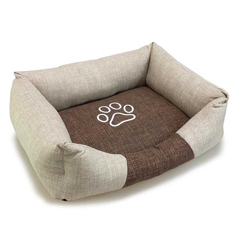 Perros ARQUIVET Camas Para Perros | Cama Cuadrada Marr N Y Beige Con Huella 85X68X21Cm