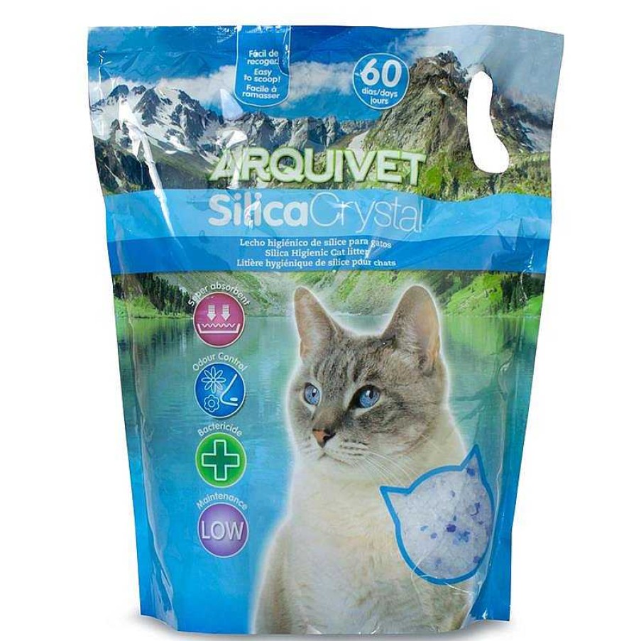 Gatos ARQUIVET Arena Para Gatos | Pack 4 Unidades Silica Crystal 7,6 L - Lecho Higi Nico Para Gatos A Base De Arena De S Lice