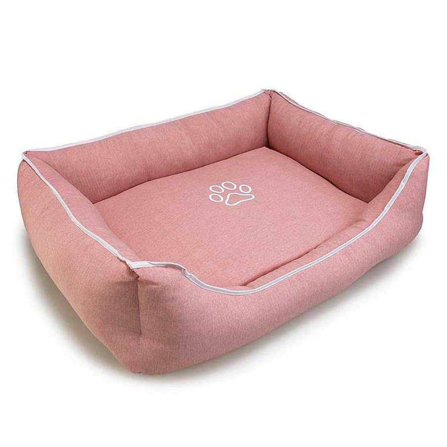 Perros ARQUIVET Camas Para Perros | Cama Cuadrada Rosa Con Huella Y Ribete 55X46X17Cm