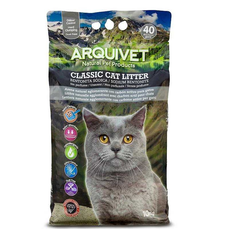 Gatos ARQUIVET Arena Para Gatos | Classic Cat Litter 10 Kg - Arena 100% Natural Aglomerante Con Carb N Activo Para Gatos - Producto Premium