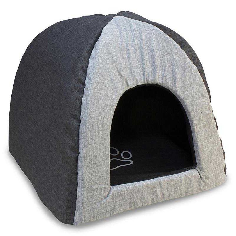 Perros ARQUIVET Igl S Para Perros | Iglu Negro Y Gris Con Huella 40X40X45 Cm - Ayuda Al Descanso De Tu Perro - Accesorios Para Mascotas