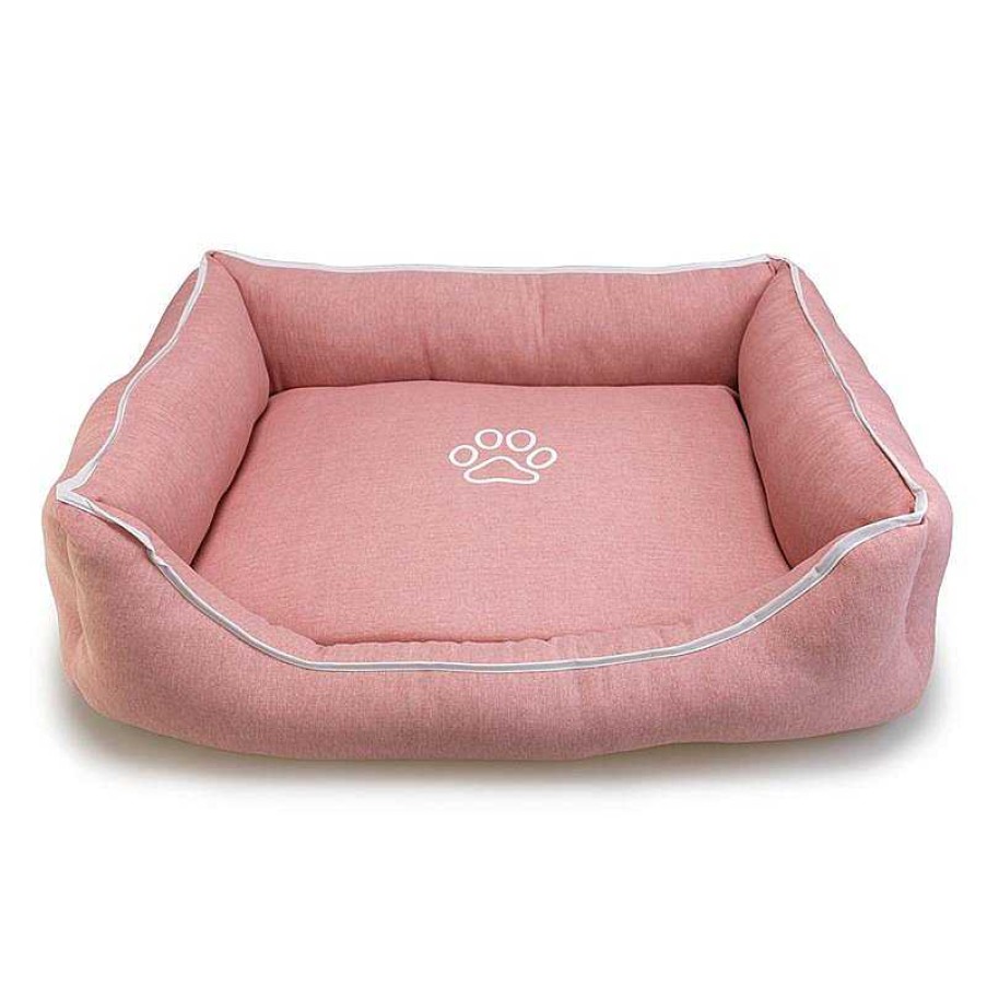 Perros ARQUIVET Camas Para Perros | Cama Cuadrada Rosa Con Huella Y Ribete 55X46X17Cm