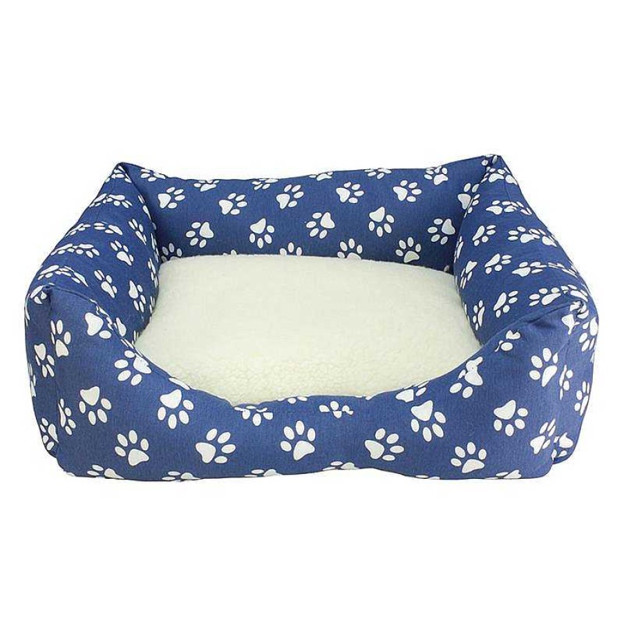 Perros ARQUIVET Camas Para Perros | Square Bed "Blue With White Footprints" 70 X 55 X 19 Cm - Pet Accessories