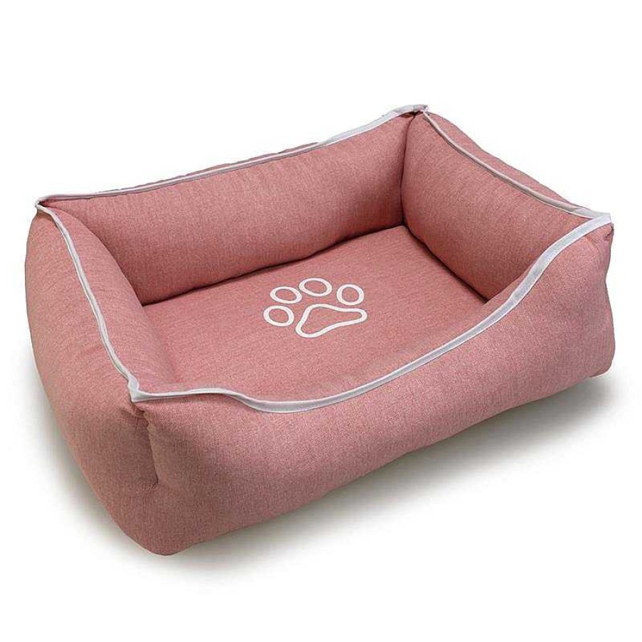 Perros ARQUIVET Camas Para Perros | Cama Cuadrada Rosa Con Huella Y Ribete 85X68X21Cm