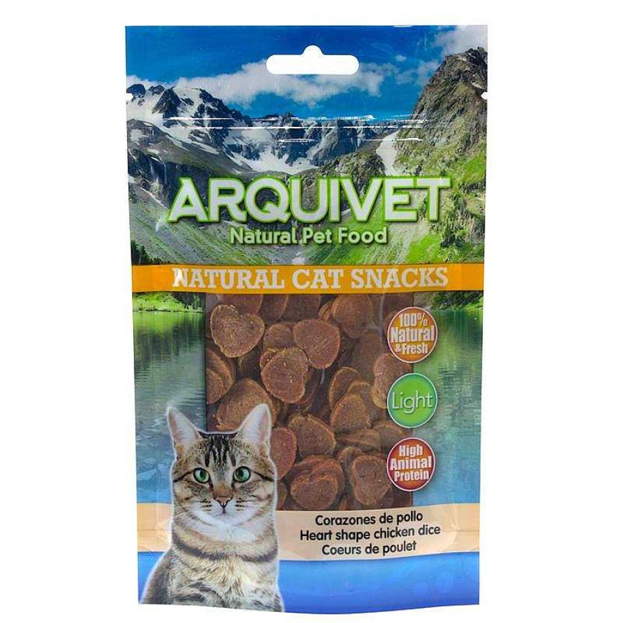 Gatos ARQUIVET Snacks Para Gatos | Pack 24 Unidades - Corazones De Pollo 50 Gr - Snacks 100% Naturales Para Gatos - Alimento Complementario Para Felinos