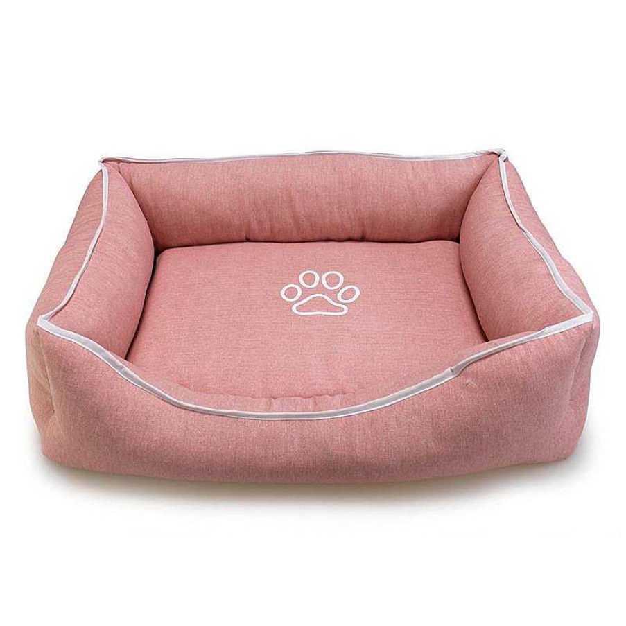 Perros ARQUIVET Camas Para Perros | Cama Cuadrada Rosa Con Huella Y Ribete 70X55X19Cm