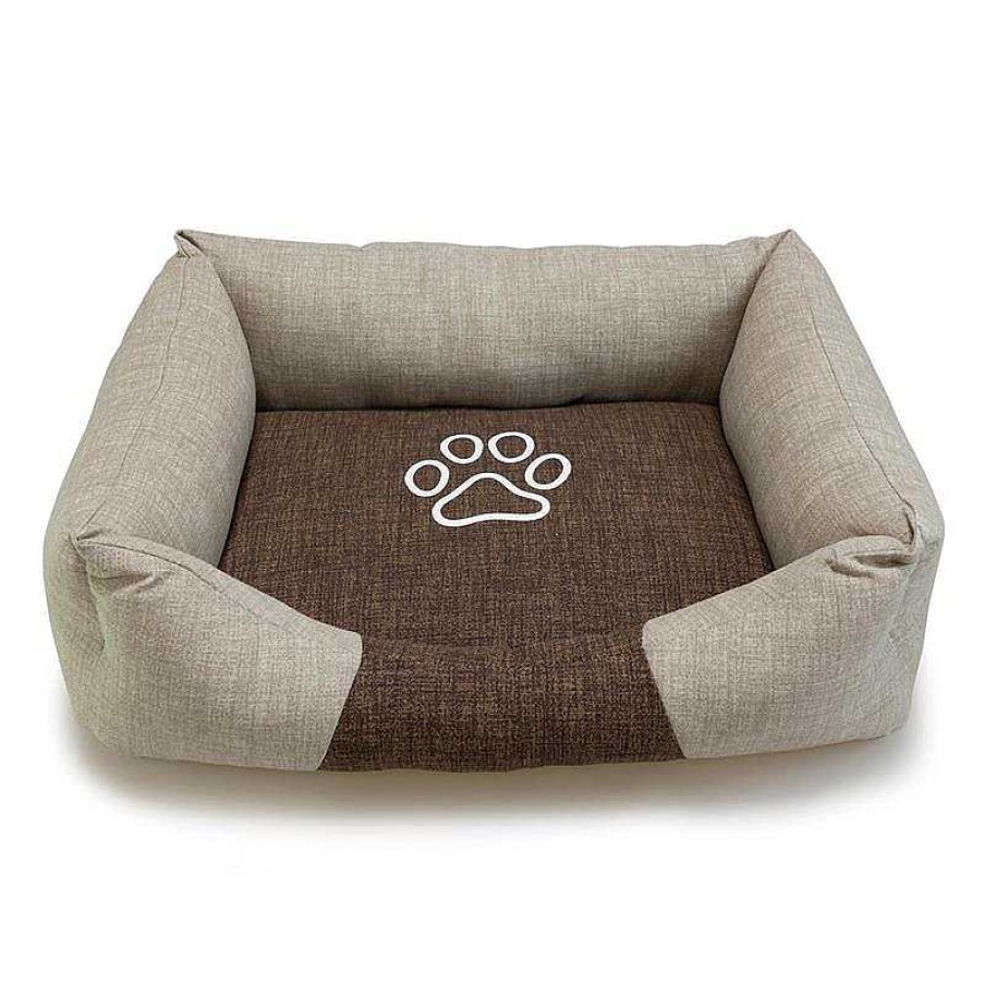 Perros ARQUIVET Camas Para Perros | Cama Cuadrada Marr N Y Beige Con Huella 85X68X21Cm