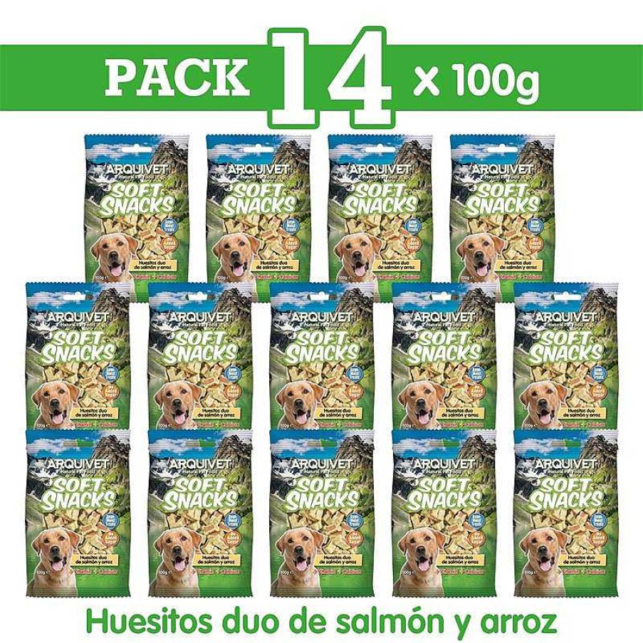 Perros ARQUIVET Arquivet Soft Snacks | Pack 14 Unidades - Soft Snacks - Huesitos Duo De Salm N Y Arroz - 100 G