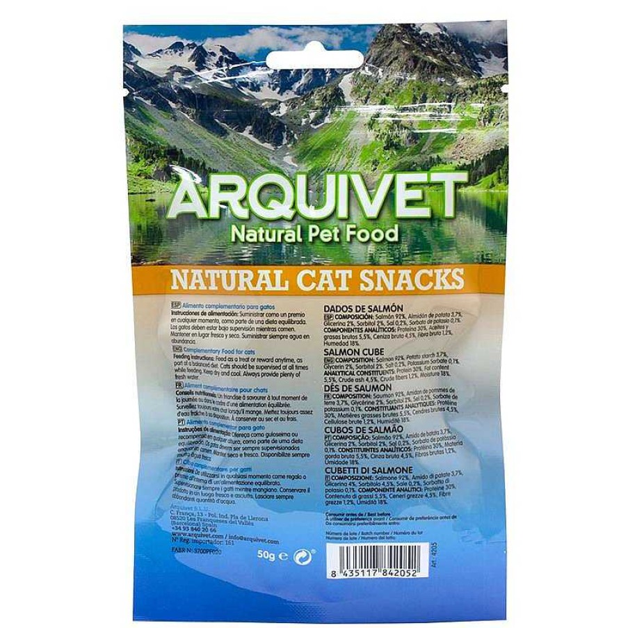 Gatos ARQUIVET Snacks Para Gatos | Dados De Salm N 50 Gr - Snacks 100% Naturales Para Gatos - Alimento Complementario Para Felinos