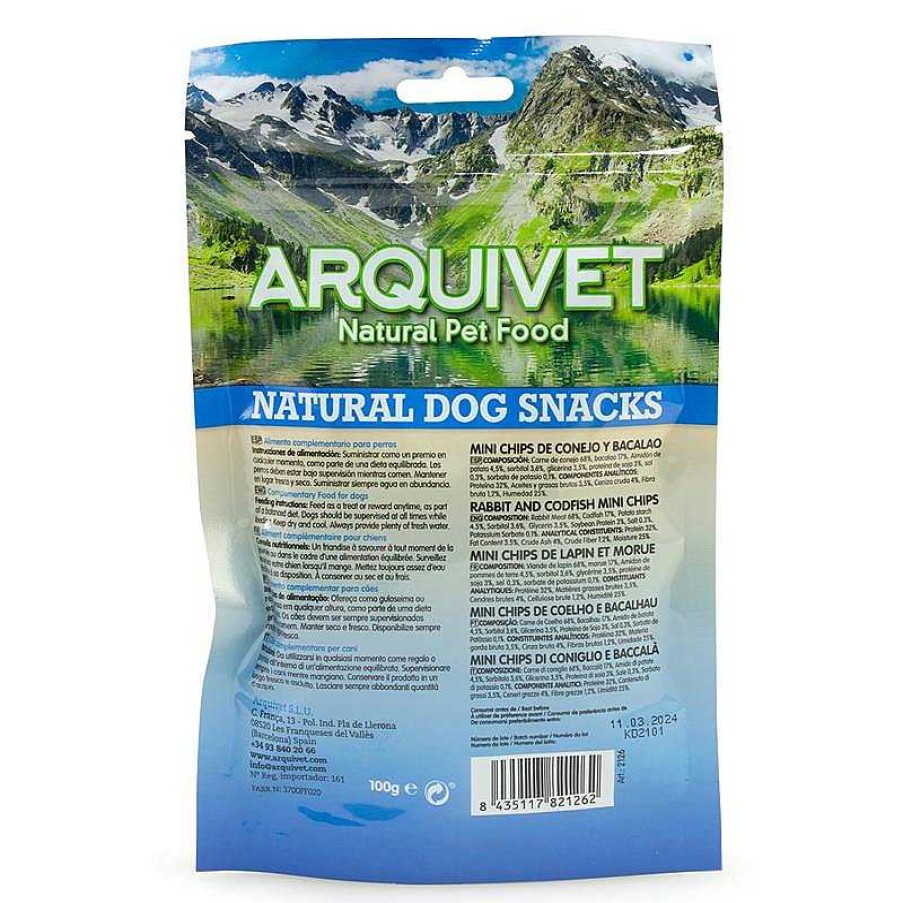 Perros ARQUIVET Snacks Naturales Para Perros | Pack 12 Unidades - Mini Chips De Conejo Y Bacalao 100 G - Snacks Naturales