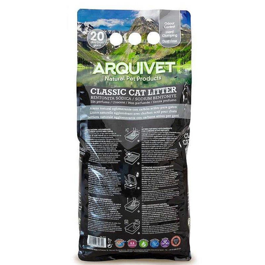 Gatos ARQUIVET Arena Para Gatos | Classic Cat Litter 5 Kg - Arena 100% Natural Aglomerante Con Carb N Activo - Para Gatos