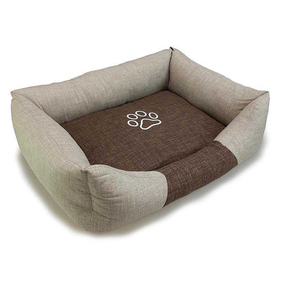 Perros ARQUIVET Camas Para Perros | Cama Cuadrada Marr N Y Beige Con Huella 70X55X19Cm