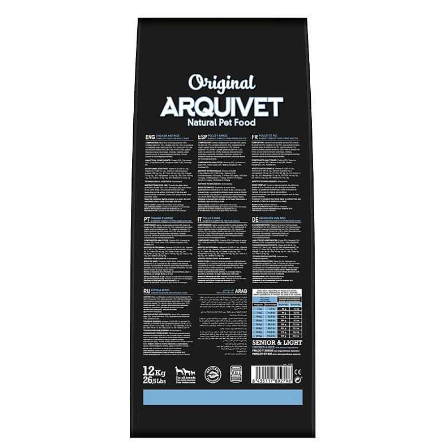 Perros ARQUIVET Piensos Para Perros | Arquivet-Original - Senior & Light - Pienso Para Perros Adultos - Pollo Y Arroz - 12 Kg