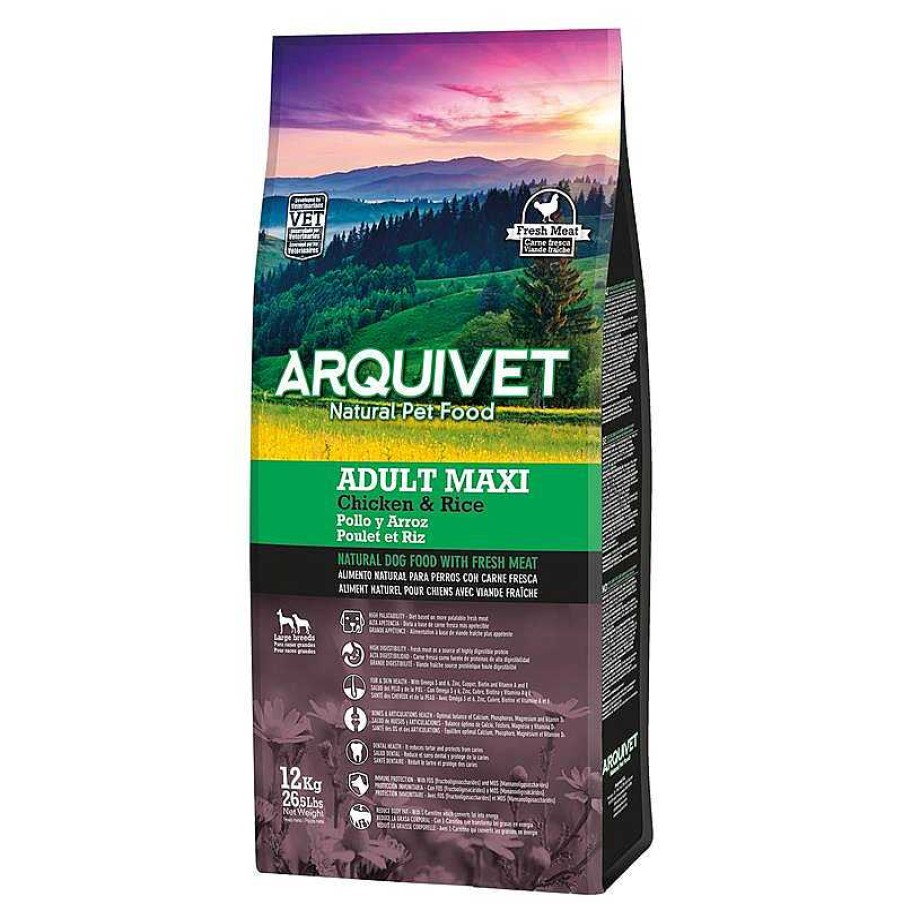 Perros ARQUIVET Piensos Para Perros | Adult Maxi - Pienso Para Perros Adultos De Razas Grandes - Pollo Y Arroz - 12 Kg