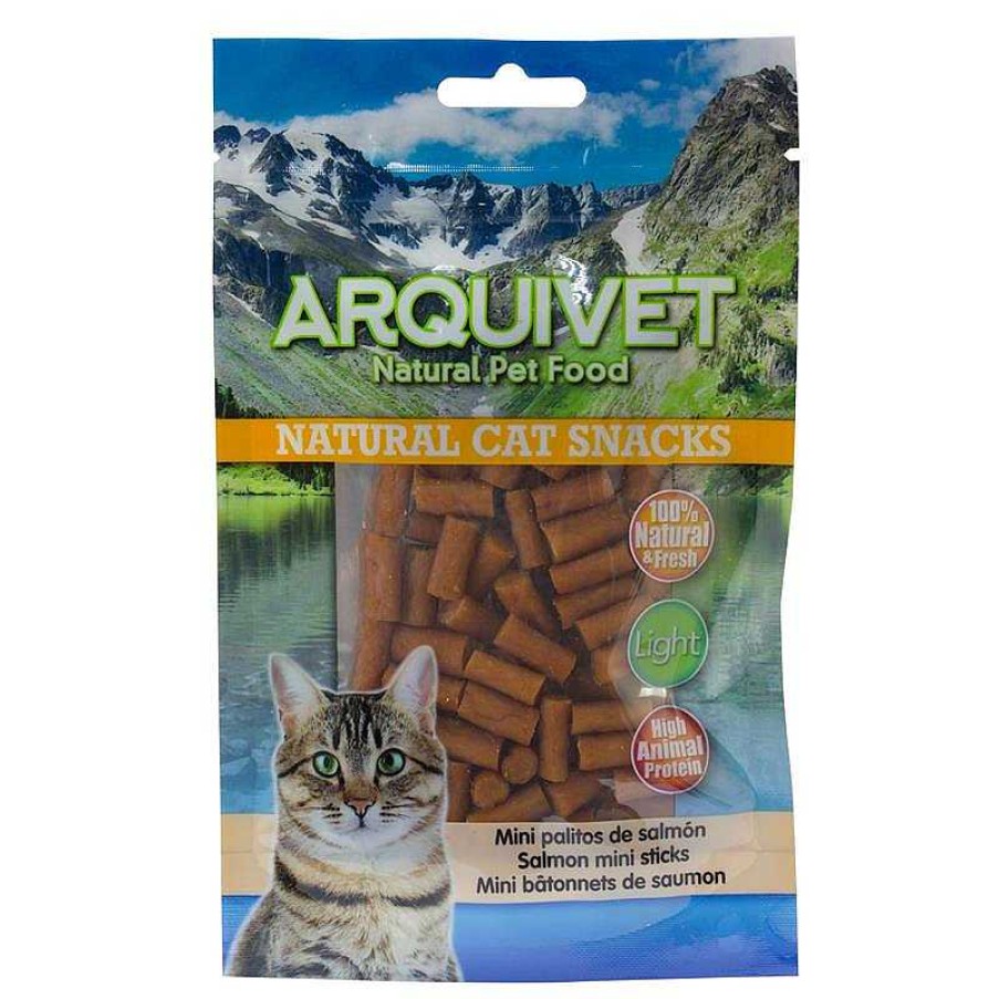 Gatos ARQUIVET Snacks Para Gatos | Pack 24 Unidades - Mini Palitos De Salm N 50 Gr - Snacks 100% Naturales Para Gatos - Alimento Complementario Para Felinos