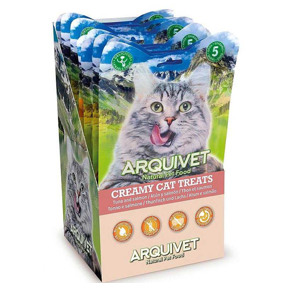 Gatos ARQUIVET Snacks Para Gatos | Pack Creamy Cat Treats - Snack Cremoso De At N Y Salm N (Expositor De 12 Bolsas Con 5X14 G)